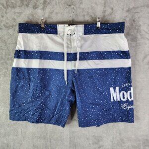 Mens Modelo Especial Elastic Tie Waist Swim Shorts Blue w/ white Stripe XXL